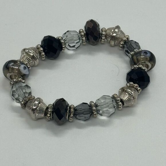 Silver Tone Beaded Evil Eye Bracelet - Picture 3 of 4